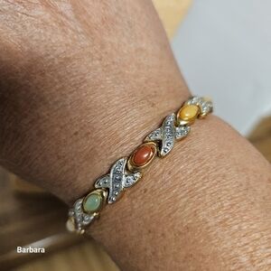 Sisto-X Glass Gems & Crystal Gold/Silver-tone Magnetic Bracelet